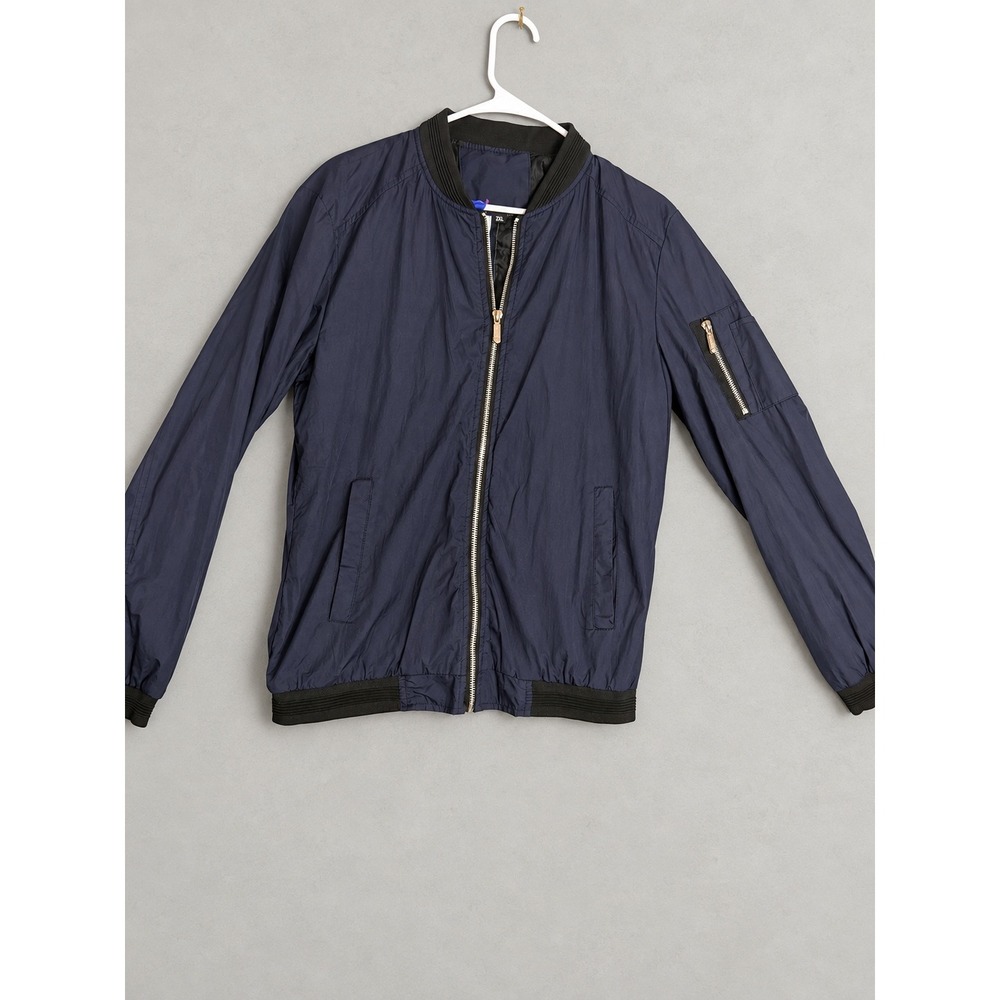 Vogue FS Bomber Jacket Mens 2XL Navy Blue Lightweight Utility Flight Zip Up Coat